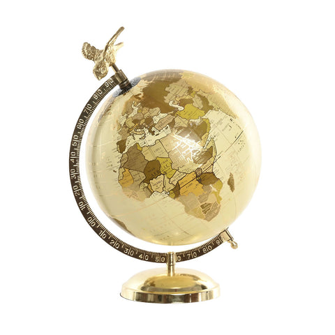 globo terráqueo decorativo dorado con base metálica