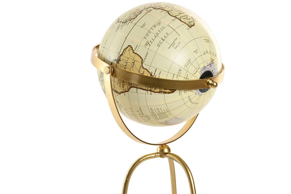 Globo terráqueo con soporte metálico dorado