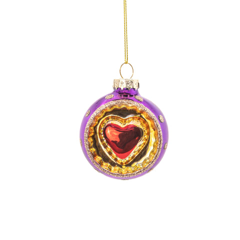 bola de Navidad morada con corazón dorado