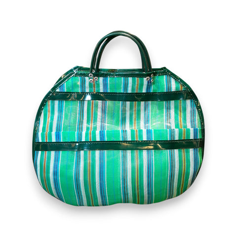 bolsa redonda de mercado mexicana verde rayas estilo tradicional Brocantia