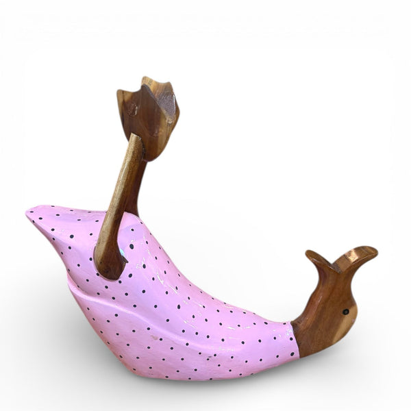 Soporte para botellas artesanal de pato rosa de madera