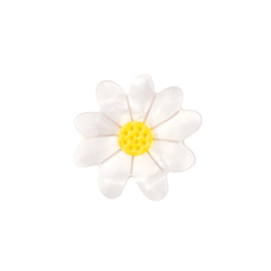 Broche margarita blanca Coucou Suzette sobre fondo blanco