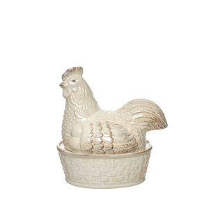 Caja decorativa de cerámica en forma de gallina estilo vintage Brocantia