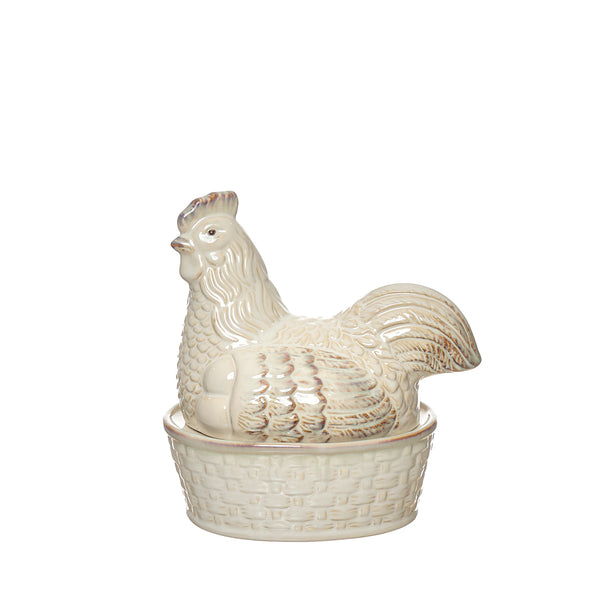 Caja decorativa de cerámica en forma de gallina estilo vintage Brocantia