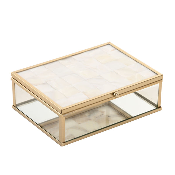 Caja joyero de cristal con tapa de nácar rectangular
