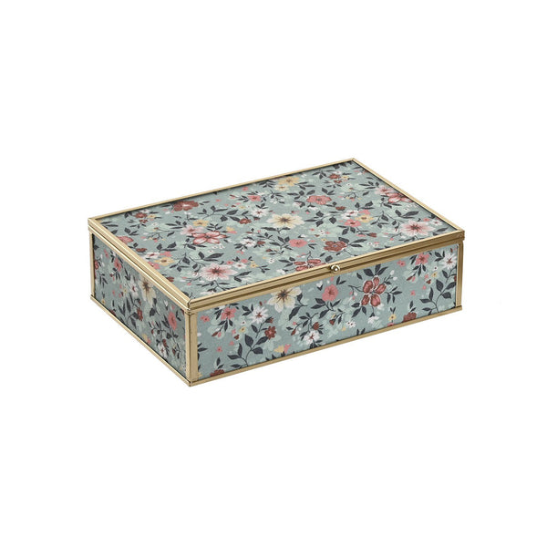 Caja de cristal con flores vintage y marco dorado