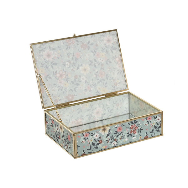 Detalle interior de caja de cristal con estampado floral