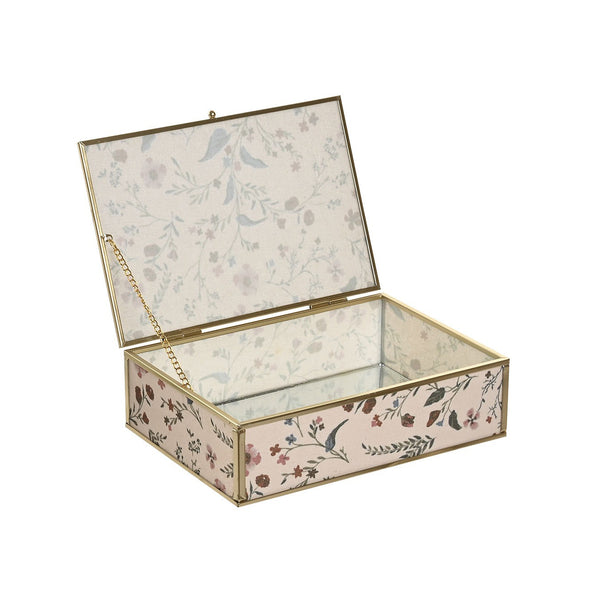 Joyero floral con base de espejo y marco dorado