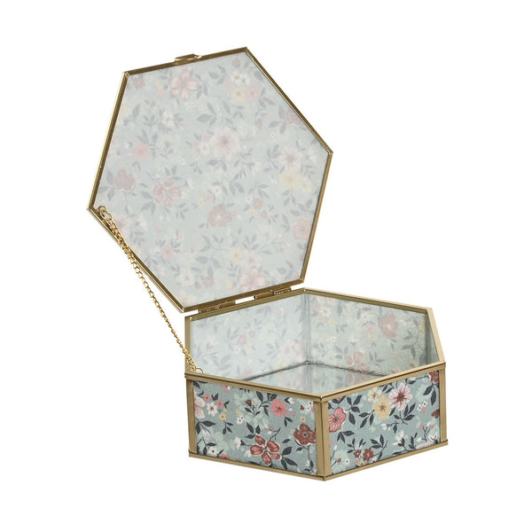 Joyero floral abierto con interior de espejo