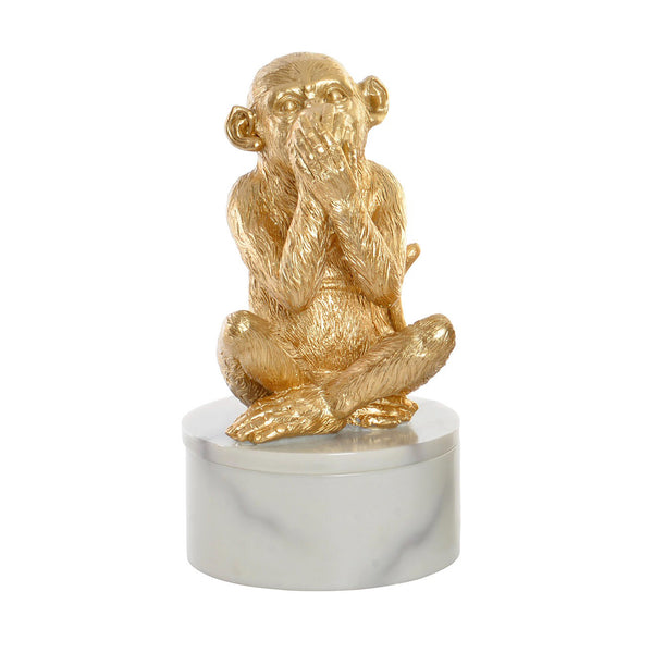 Caja decorativa con figura de mono dorado tapándose la boca