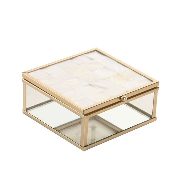 Caja decorativa con tapa de nácar y cristal