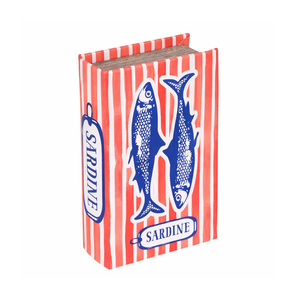 Caja libro secreta diseño sardinas y rayas rojas