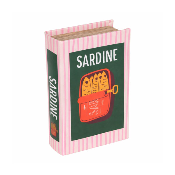 Caja libro sardinas con rayas rosa diseño pop vintage