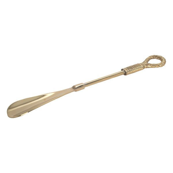 Calzador de latón dorado con mango de cuerda decorativa