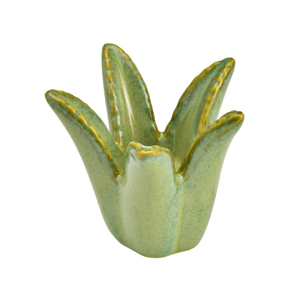 Portavelas cerámico forma aloe verde esmaltado