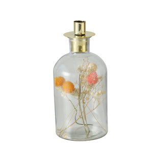 Candelabro botella con flores secas