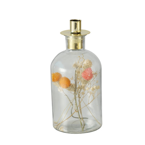 Candelabro botella con flores secas