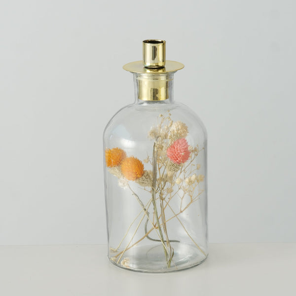 Candelabro botella con flores secas