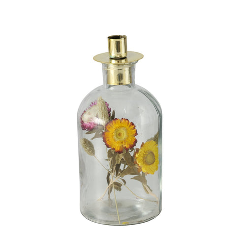 Candelabro botella con flores secas