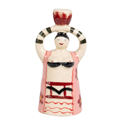 Candelabro cerámico mujer rosa artesanal