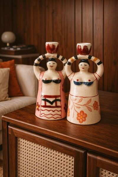 Portavelas decorativo figura femenina mediterránea
