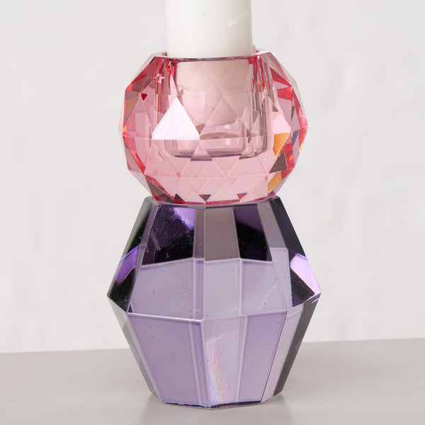 Candelabro cristal colores rosa y violeta