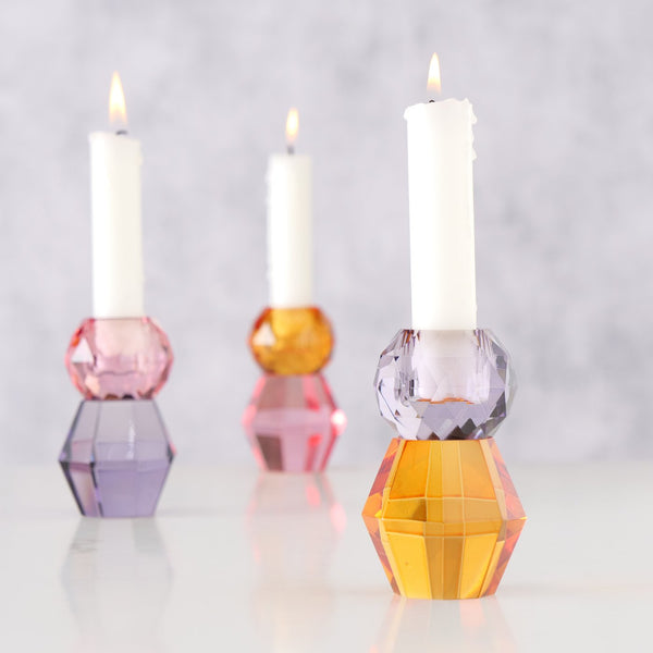 Candelabro cristal colores violeta y ámbar