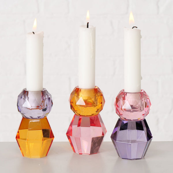 Candelabro cristal colores violeta y ámbar