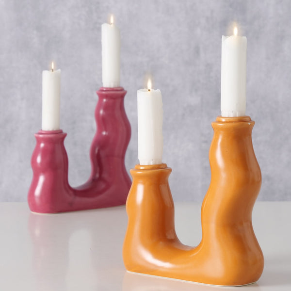 Candelabro doble formas orgánicas naranja