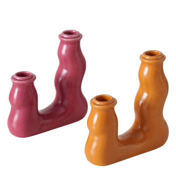 Candelabro doble formas orgánicas naranja