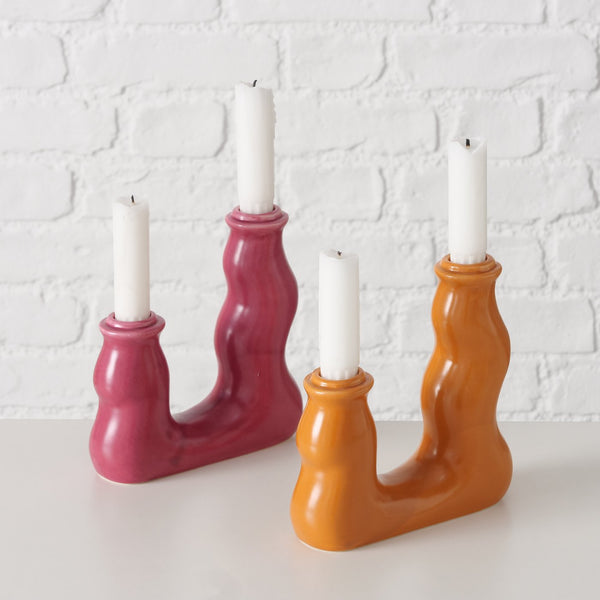 Candelabro doble formas orgánicas naranja
