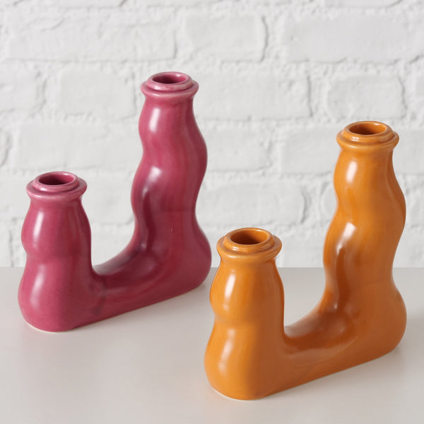 Candelabro doble formas orgánicas naranja