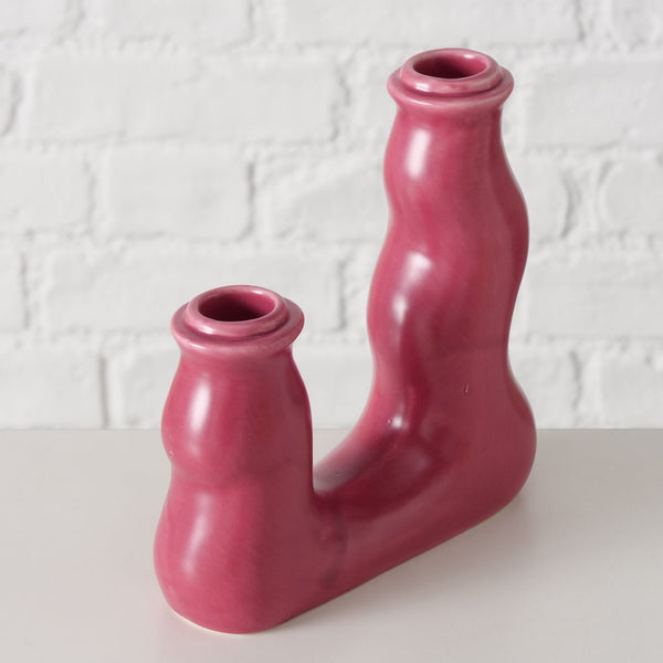 Candelabro doble formas orgánicas rosa