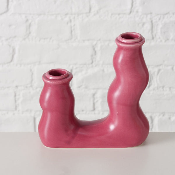 Candelabro doble formas orgánicas rosa