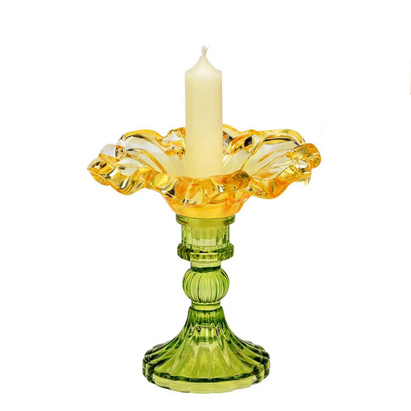 Candelabro original de cristal con pétalos ondulados