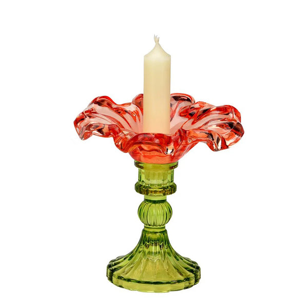 Candelabro de cristal con pétalos ondulados estilo floral