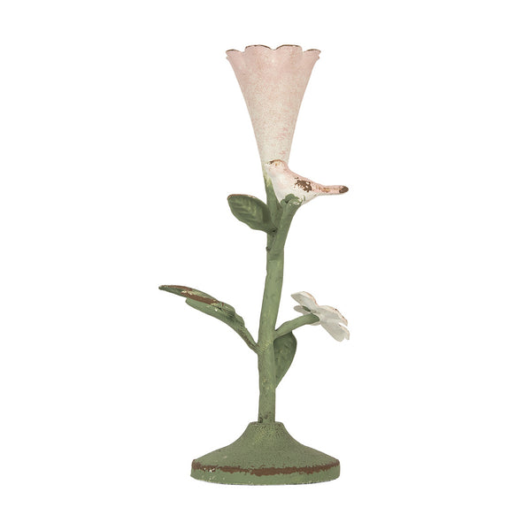 candelabro decorativo flor rosa con pajarito