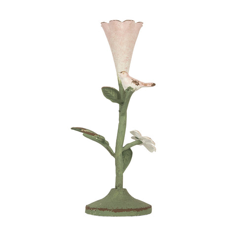 candelabro decorativo flor rosa con pajarito