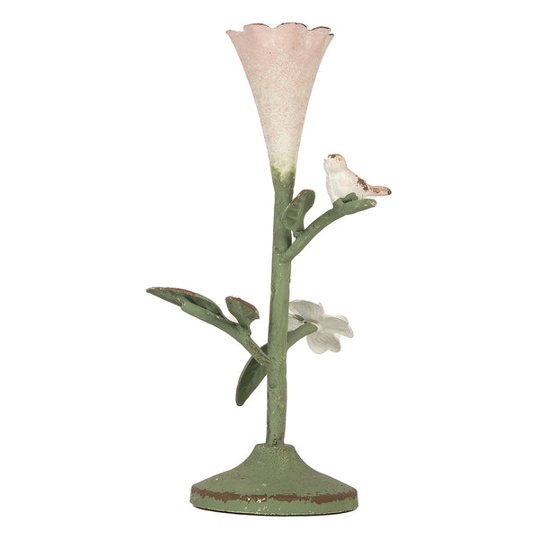 portavelas vintage verde y rosa estilo romántico