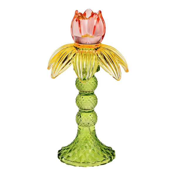 Candelabro de cristal en forma de palmera multicolor con vela