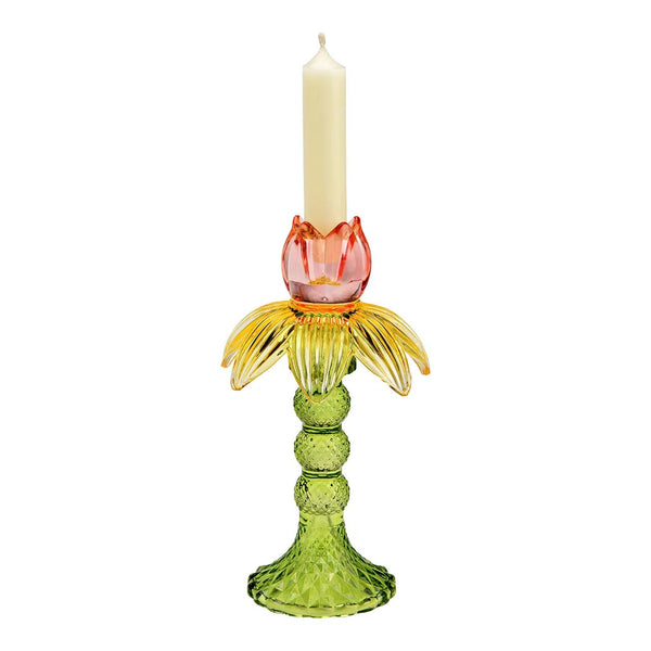 Candelabro tropical decorativo cristal verde amarillo rosa