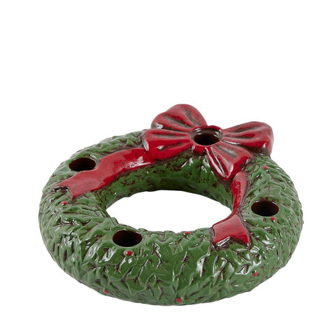 candelabro corona navideña verde y roja para cuatro velas