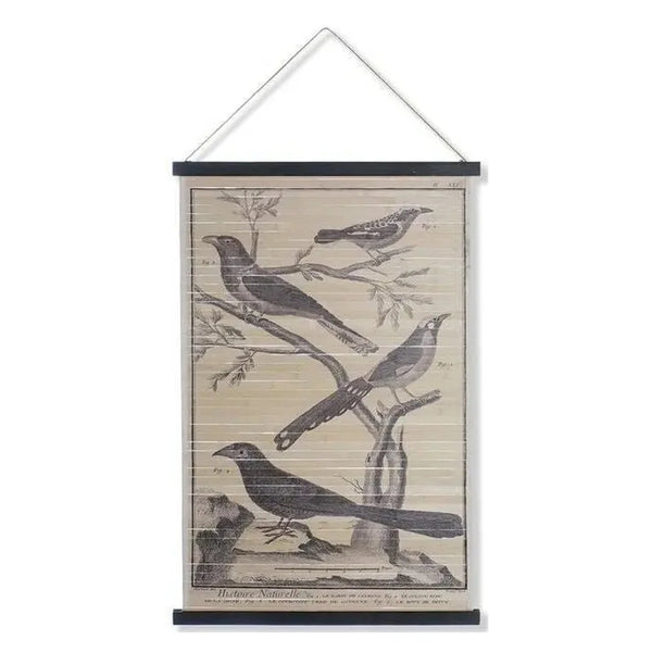 Cartel de tablas de madera con ilustración vintage de pájaros y cuerda para colgar, 60 x 90 cm