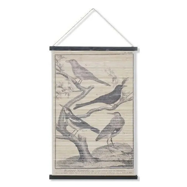 Cartel de tablas de madera Pájaros Modelo 4 con cuatro aves de estilo vintage y cuerda para colgar