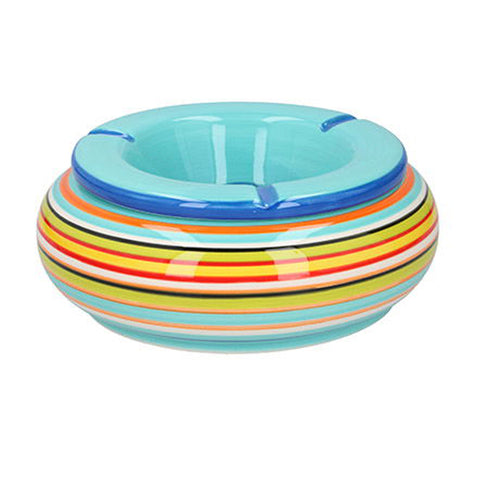 cenicero provenzal grande azul rayas coloridas cerámica esmaltada artesanal terraza brocantia