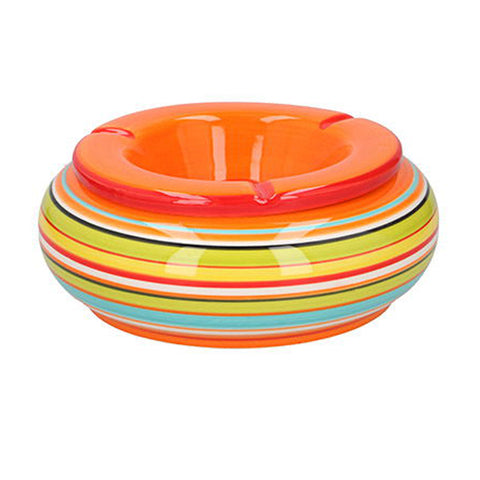 Cenicero grande de cerámica esmaltada en colores naranjas y rayas Provenza Brocantia