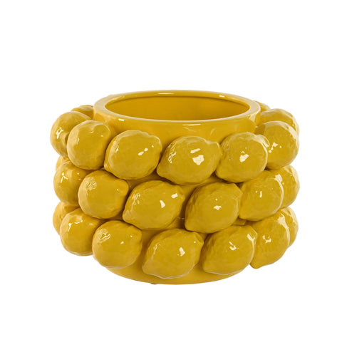 Centro de mesa decorativo de cerámica con limones en relieve color amarillo