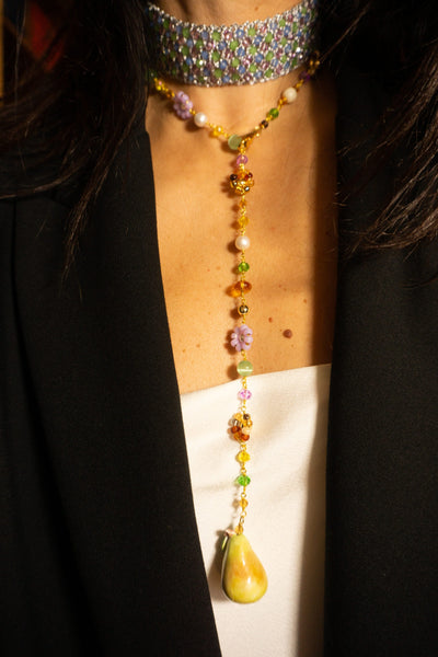 Collar choker multicolor con cristales facetados