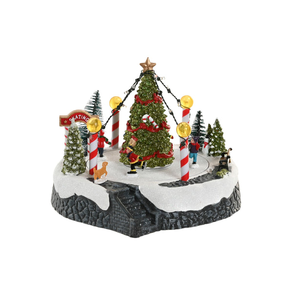 pista de patinaje navideña con luces LED y árbol decorativo