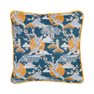 Cojín oriental garzas amarillo y azul
